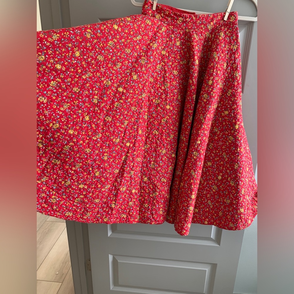 Quilted red floral circle skirt